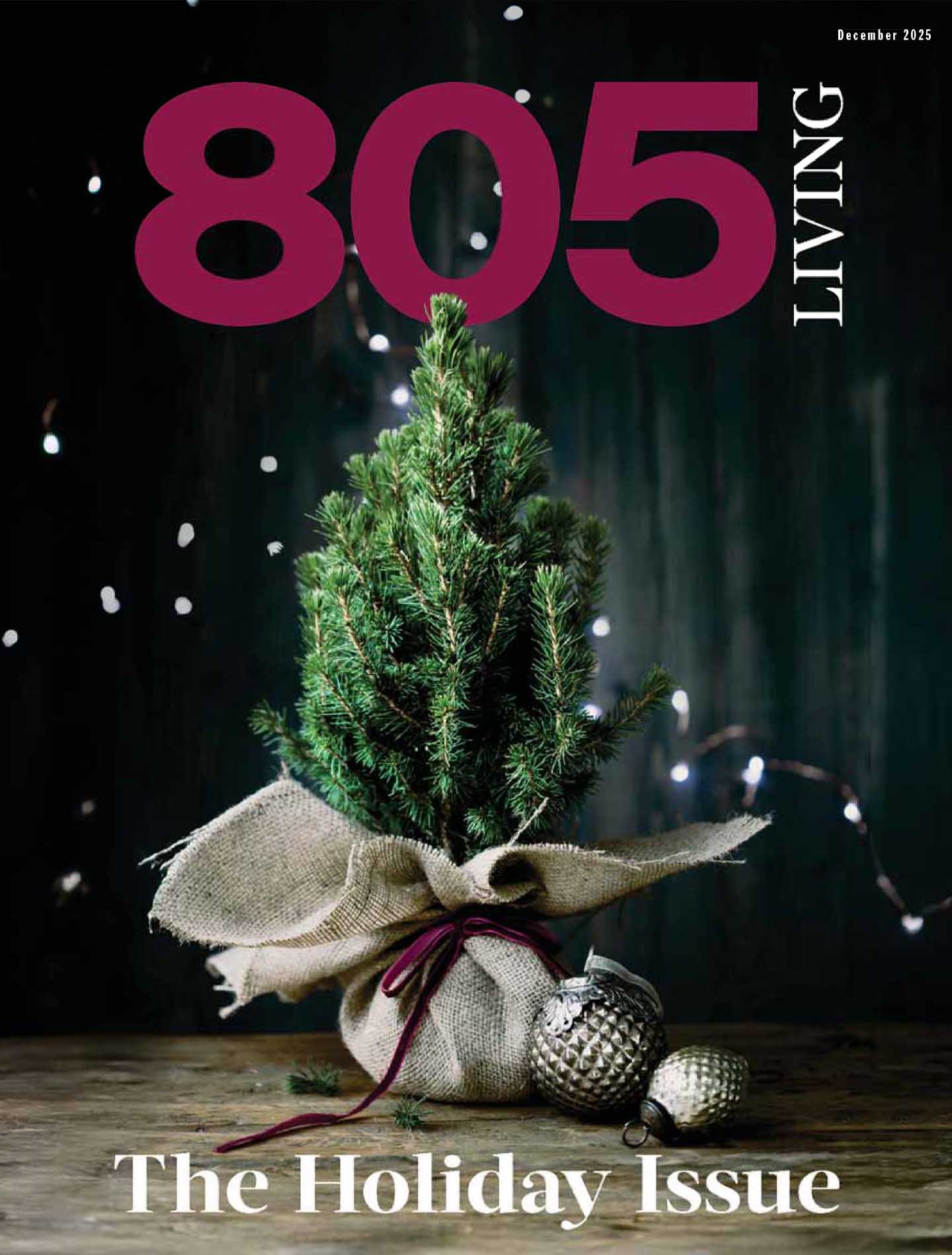 Cover of 805 Living magazine featuring a holiday-themed arrangement.