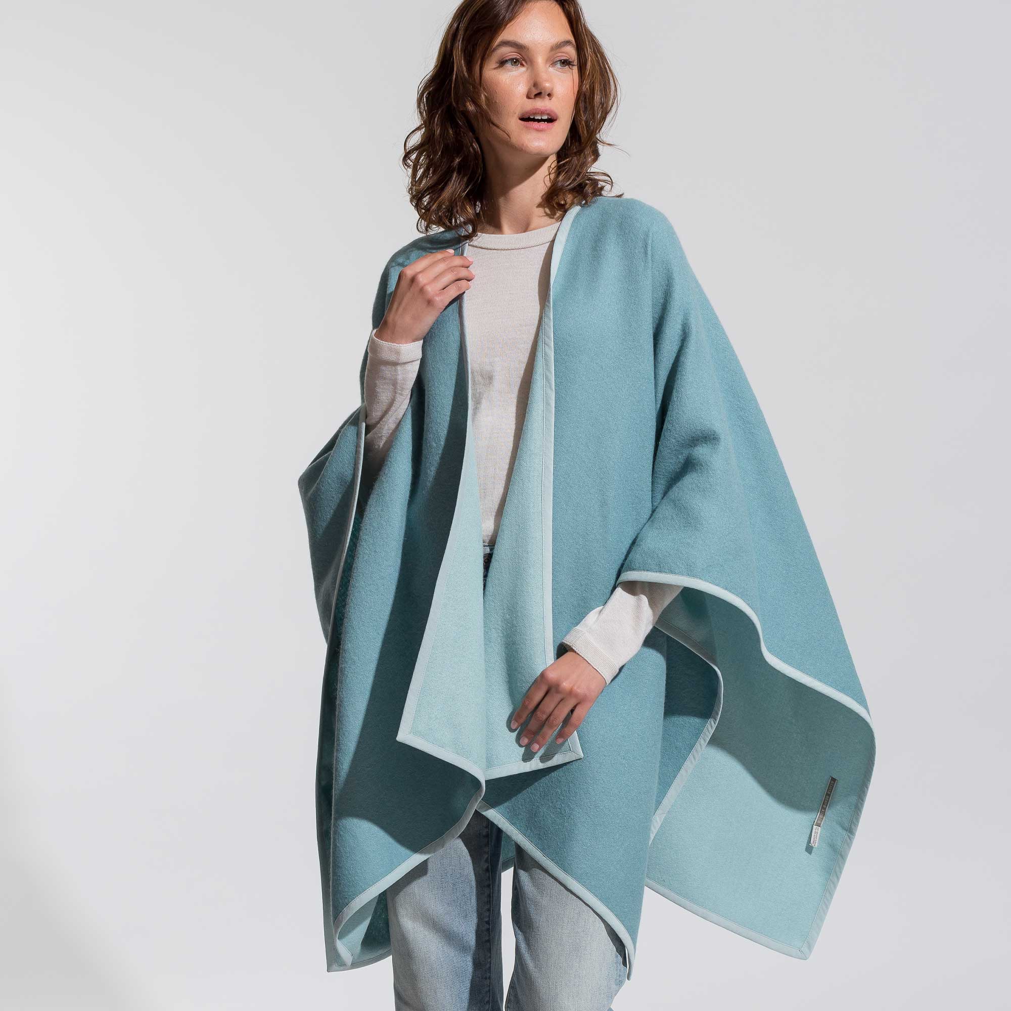 alpaca fashion - alicia adams alpaca reversible vienna cape - alpaca wool  light blue