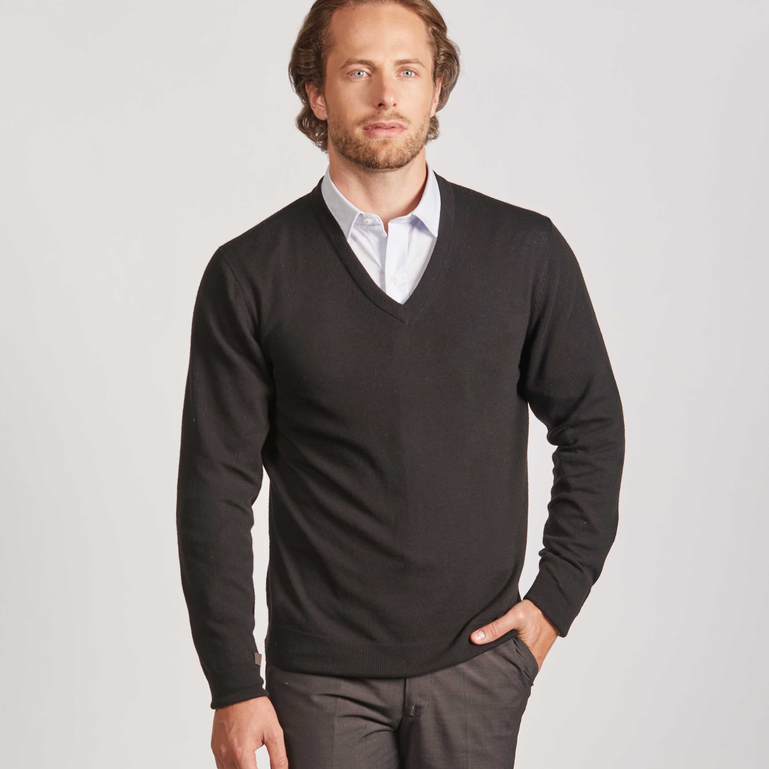 v neck sweater over dress shirt V-neck looks good button up collared and tie Elevate your wardrobe with the Womens Thread Oxford Candler V-neck Sweater -